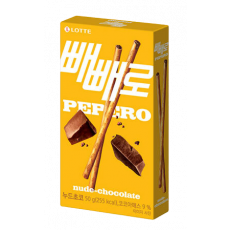 PEPERO NUDE-CHOCOLATE(บิสกิตแท่งสอดใส้ช็อกโกแลต) 50กรัม (วันหมดอายุ 15/12/23) 빼빼로누드초코 50G